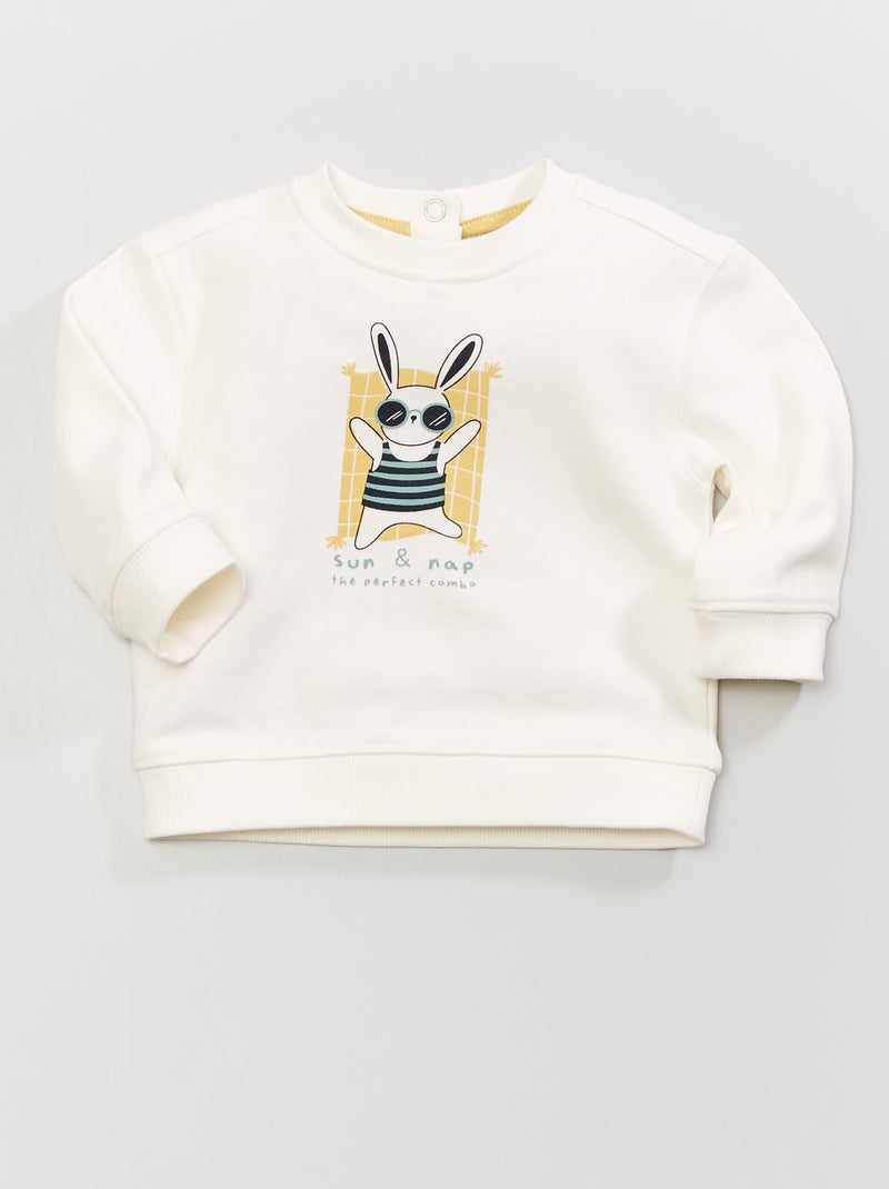 Sweat molletonné imprimé 'lapin' BLANC - Kiabi