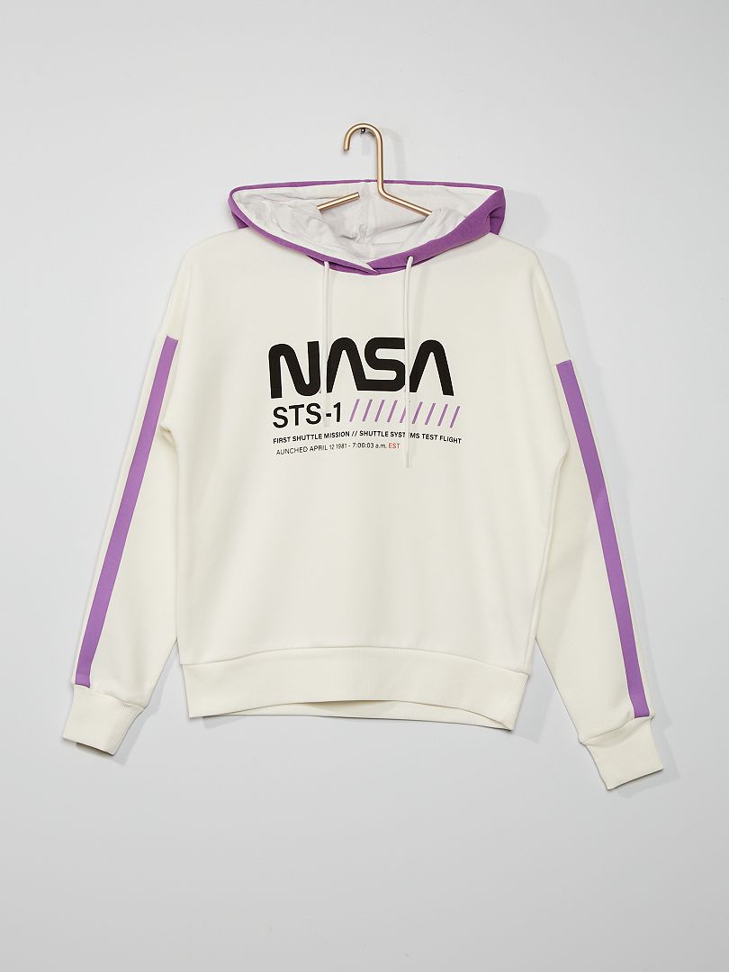Sweat 'NASA' à capuche écru/violet - Kiabi