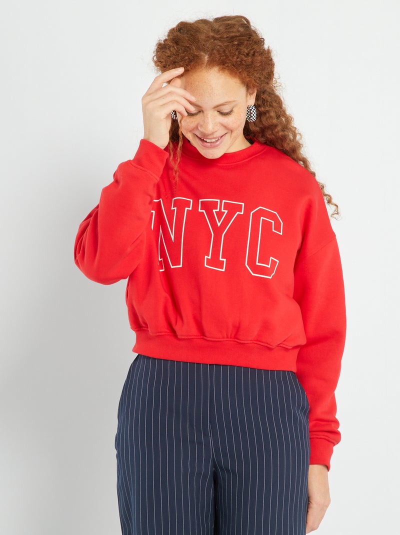 Sweat 'New York' col rond Rouge - Kiabi