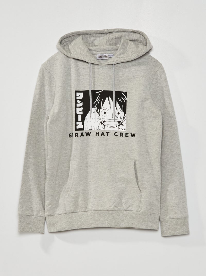 Sweat 'One Piece' à capuche gris chiné - Kiabi