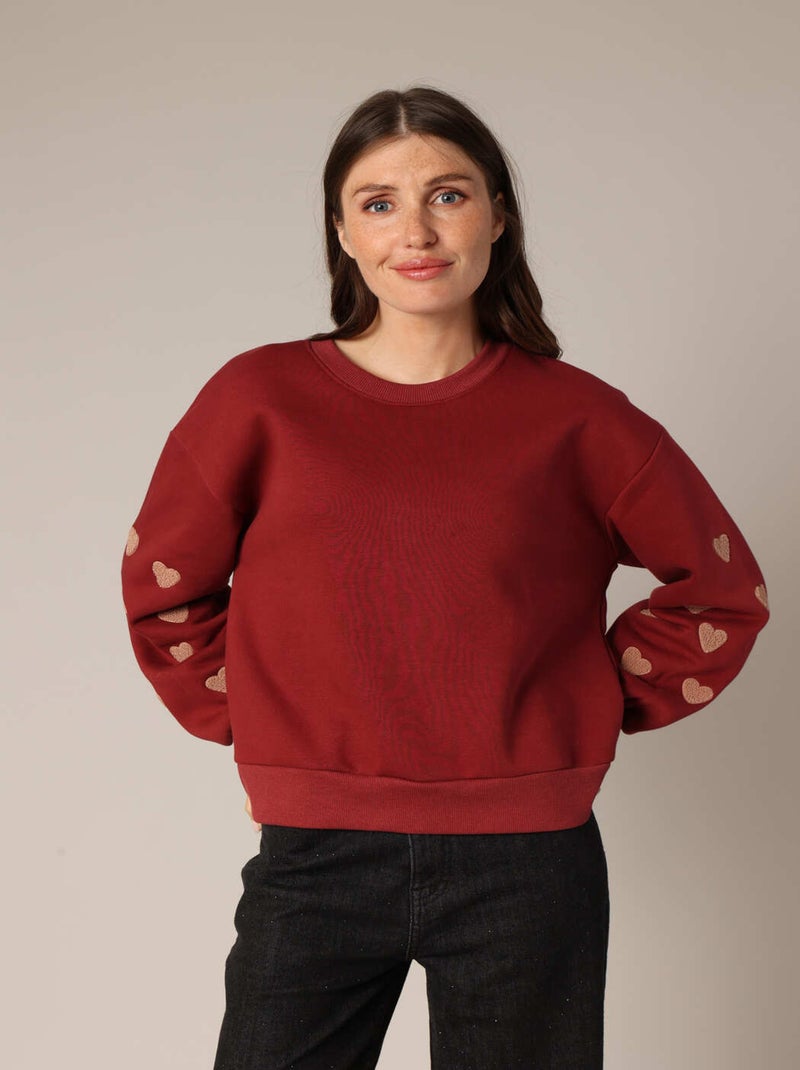 Sweat orné de petits cœurs en relief 'Deeluxe' Bordeaux - Kiabi