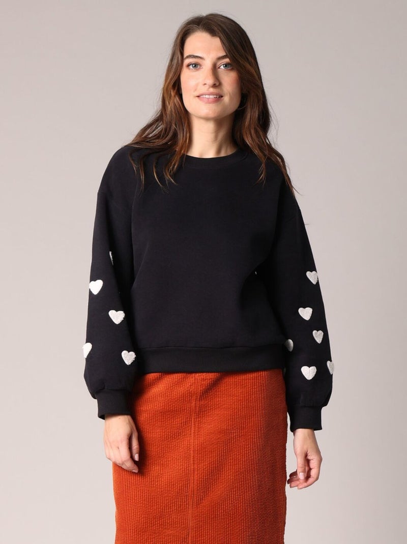 Sweat orné de petits cœurs en relief 'Deeluxe' Noir - Kiabi