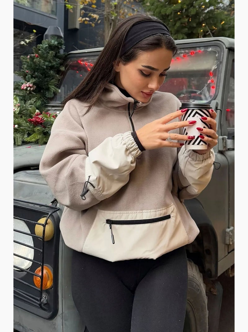 Sweat oversize en peluche à demi-zip tommy Beige/Blanc - Kiabi