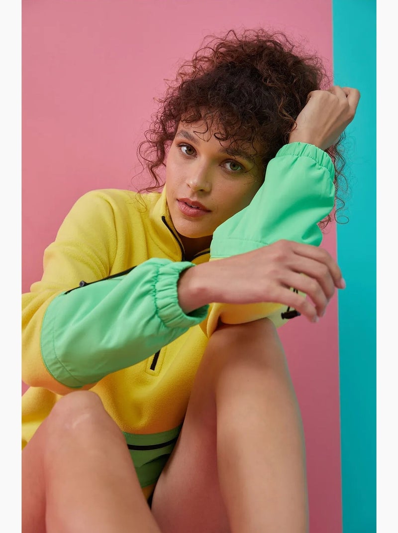 Sweat oversize en peluche à demi-zip tommy Jaune/Vert - Kiabi