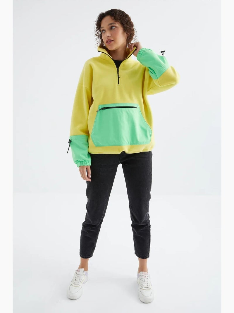 Sweat oversize en peluche à demi-zip tommy Jaune/Vert - Kiabi
