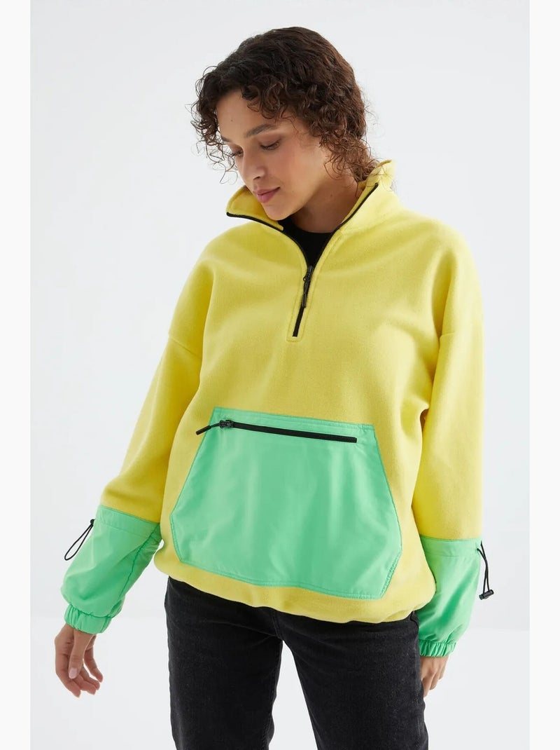Sweat oversize en peluche à demi-zip tommy Jaune/Vert - Kiabi