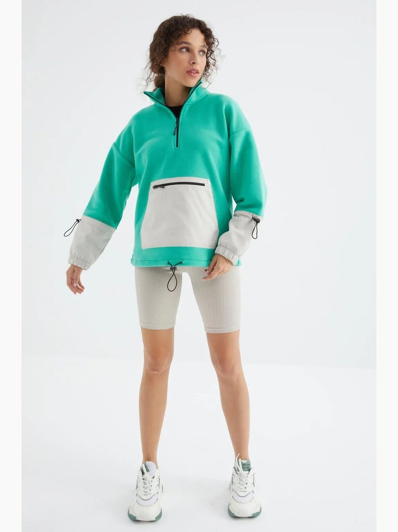 Sweat oversize en peluche à demi-zip tommy Vert menthe - Kiabi