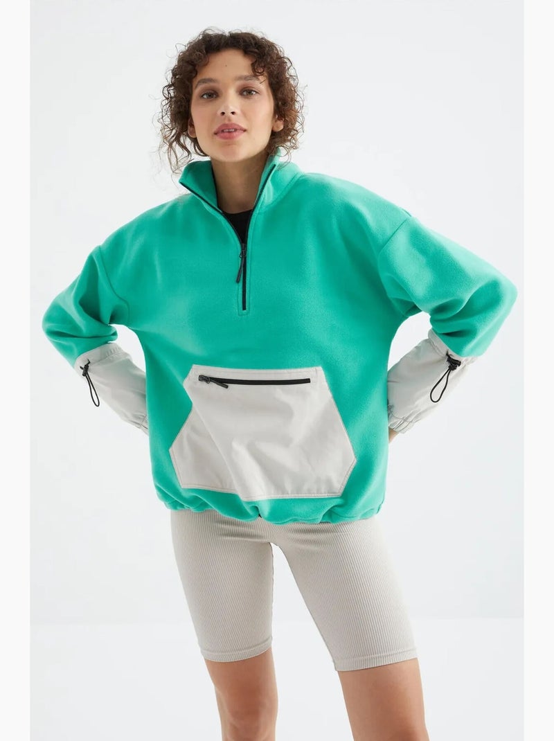 Sweat oversize en peluche à demi-zip tommy Vert menthe - Kiabi
