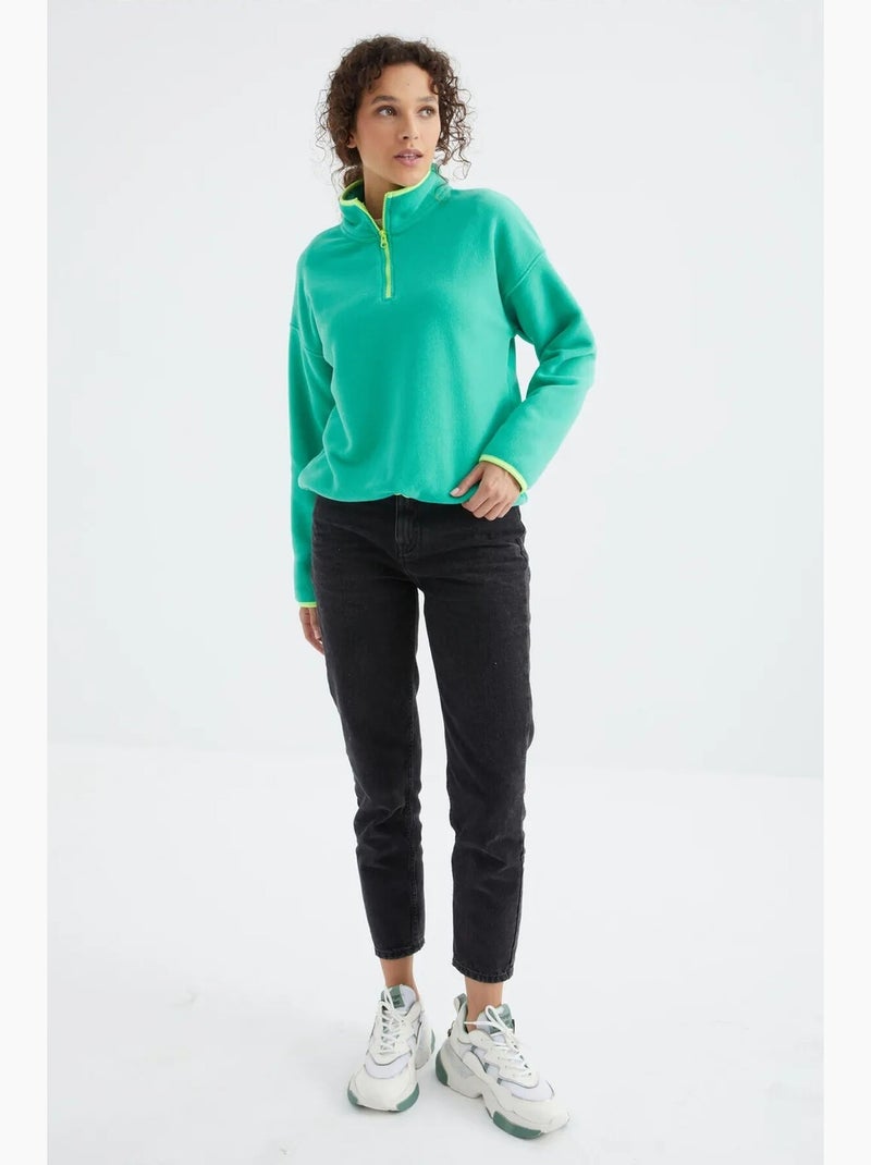 Sweat oversize en velours pelucheux à demi-zip tommy Bleu canard - Kiabi