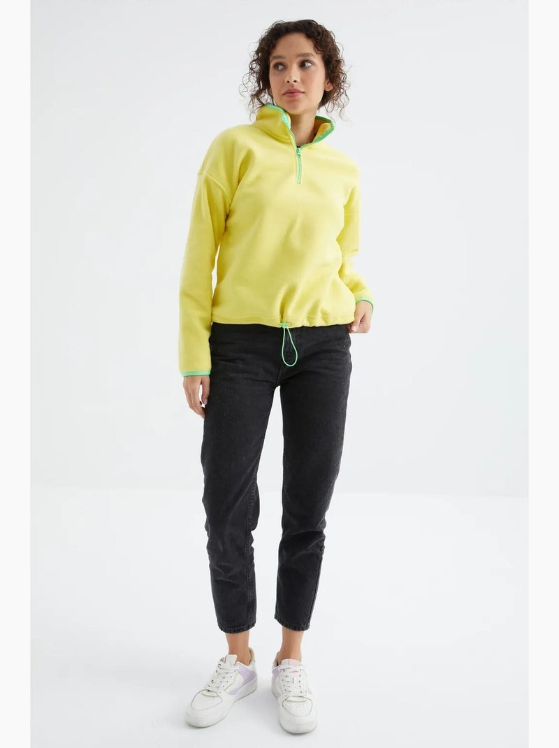 Sweat oversize en velours pelucheux à demi-zip tommy Jaune citron - Kiabi