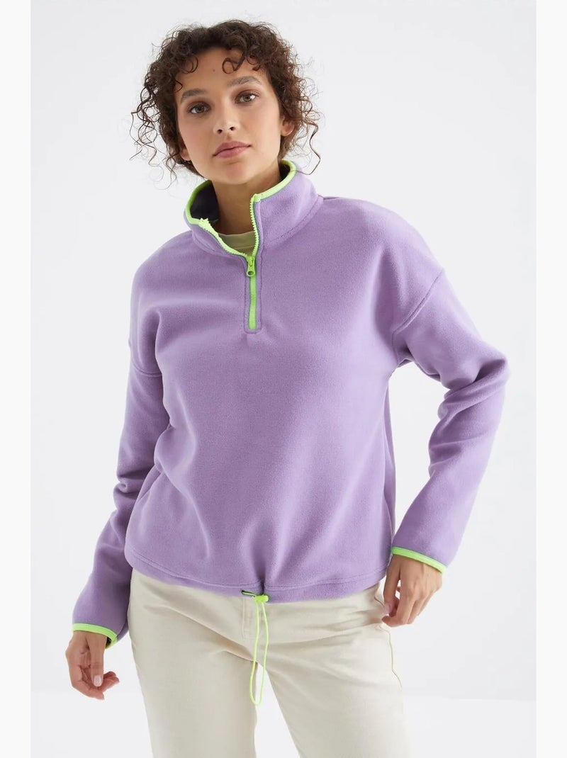 Sweat oversize en velours pelucheux à demi-zip tommy Lavande - Kiabi
