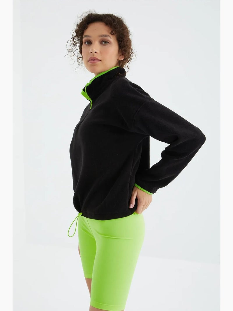 Sweat oversize en velours pelucheux à demi-zip tommy Noir - Kiabi
