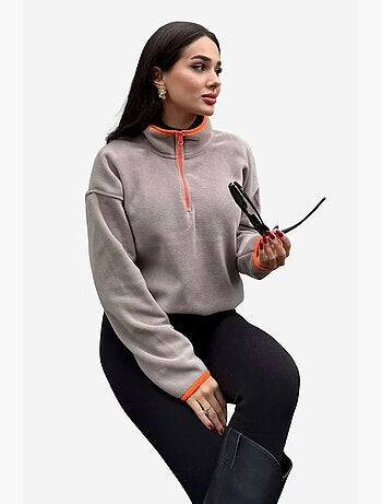 Sweat oversize en velours pelucheux à demi-zip tommy