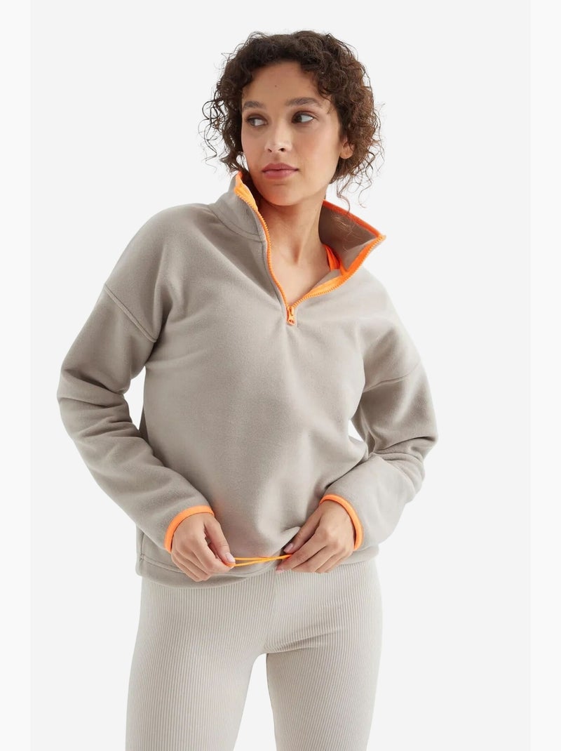 Sweat oversize en velours pelucheux à demi-zip tommy Sable - Kiabi