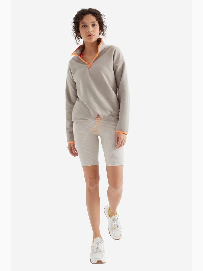 Sweat oversize en velours pelucheux à demi-zip tommy Sable - Kiabi