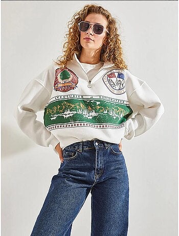 Sweat oversize imprimé à col zippé lucci