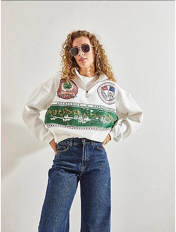 Sweat oversize imprimé à col zippé lucci