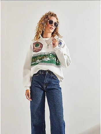 Sweat oversize imprimé à col zippé lucci