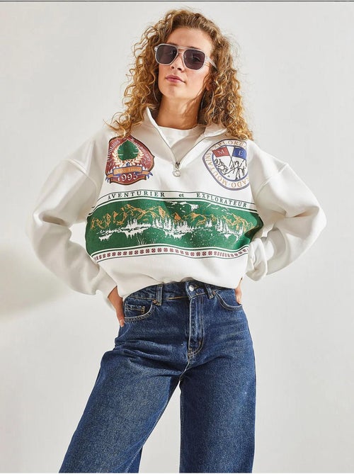 Sweat oversize imprimé à col zippé lucci - Kiabi Sweat oversize imprimé à col zippé lucci - Kiabi