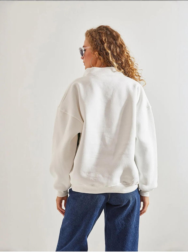 Sweat oversize imprimé à col zippé lucci Blanc - Kiabi
