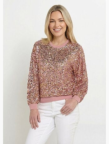 Sweat pailleté à sequins et col rond - Afibel