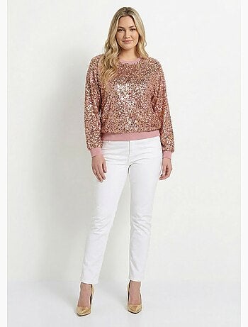 Sweat pailleté à sequins et col rond - Afibel