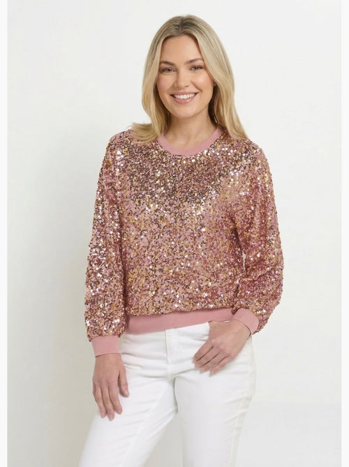 Sweat pailleté à sequins et col rond - Afibel - Kiabi