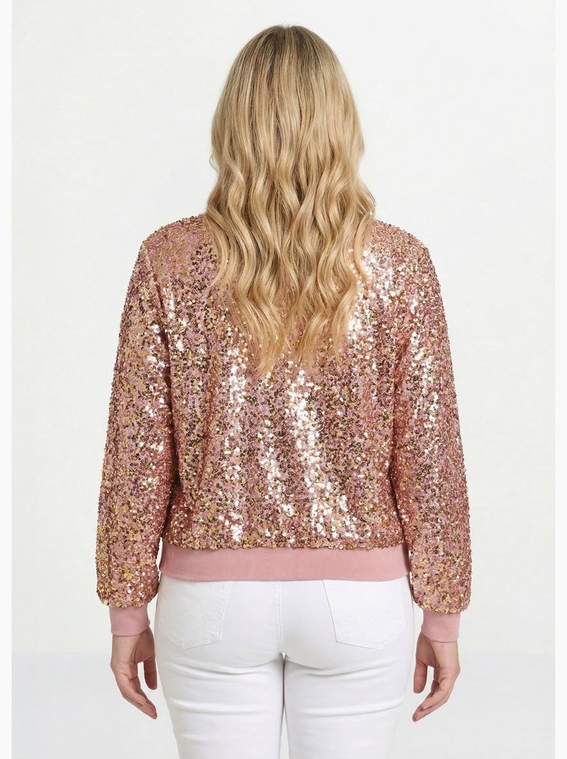Sweat pailleté à sequins et col rond - Afibel Or rose - Kiabi