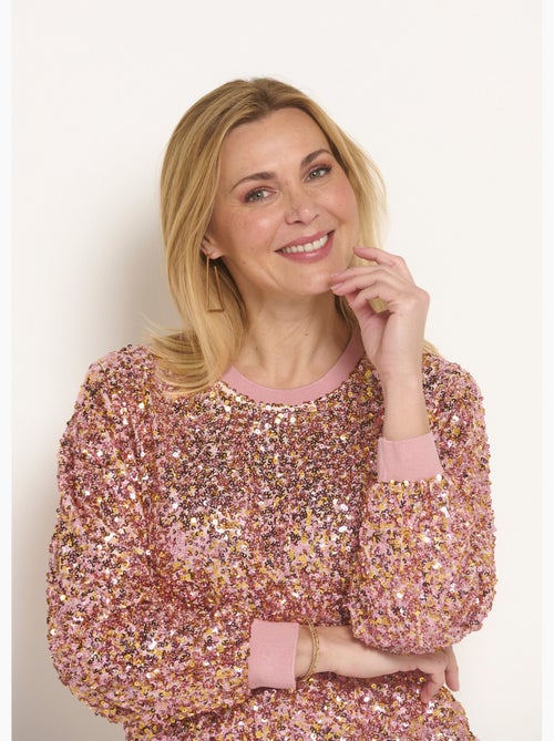 Sweat pailleté à sequins et col rond - Afibel - Kiabi