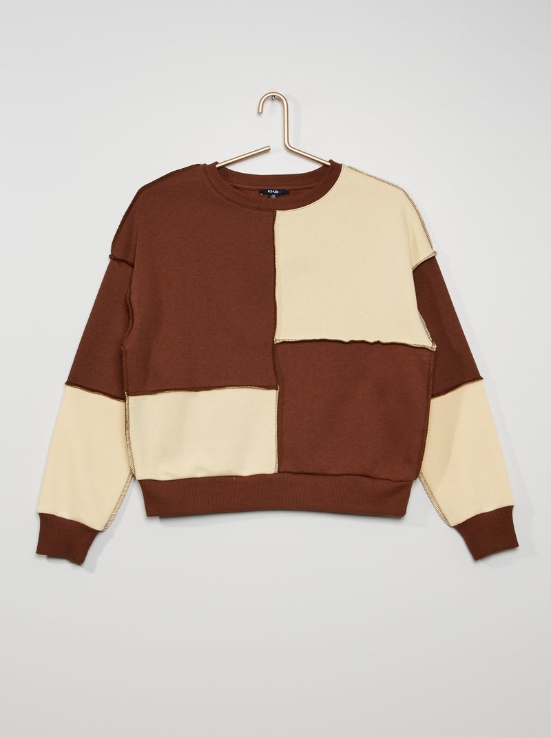 Sweat patchwork en molleton marron - Kiabi