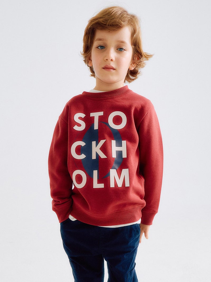 Sweat Peigné à Imprimé en Relief Rouge foncé - Kiabi