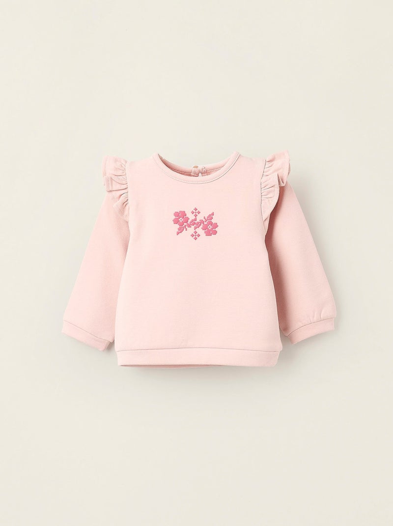 Sweat peigné à Volants Rose clair - Kiabi