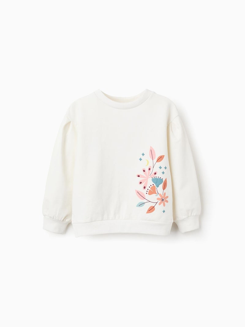 Sweat peigné avec Imprimé et Broderie de Fleurs Blanc - Kiabi