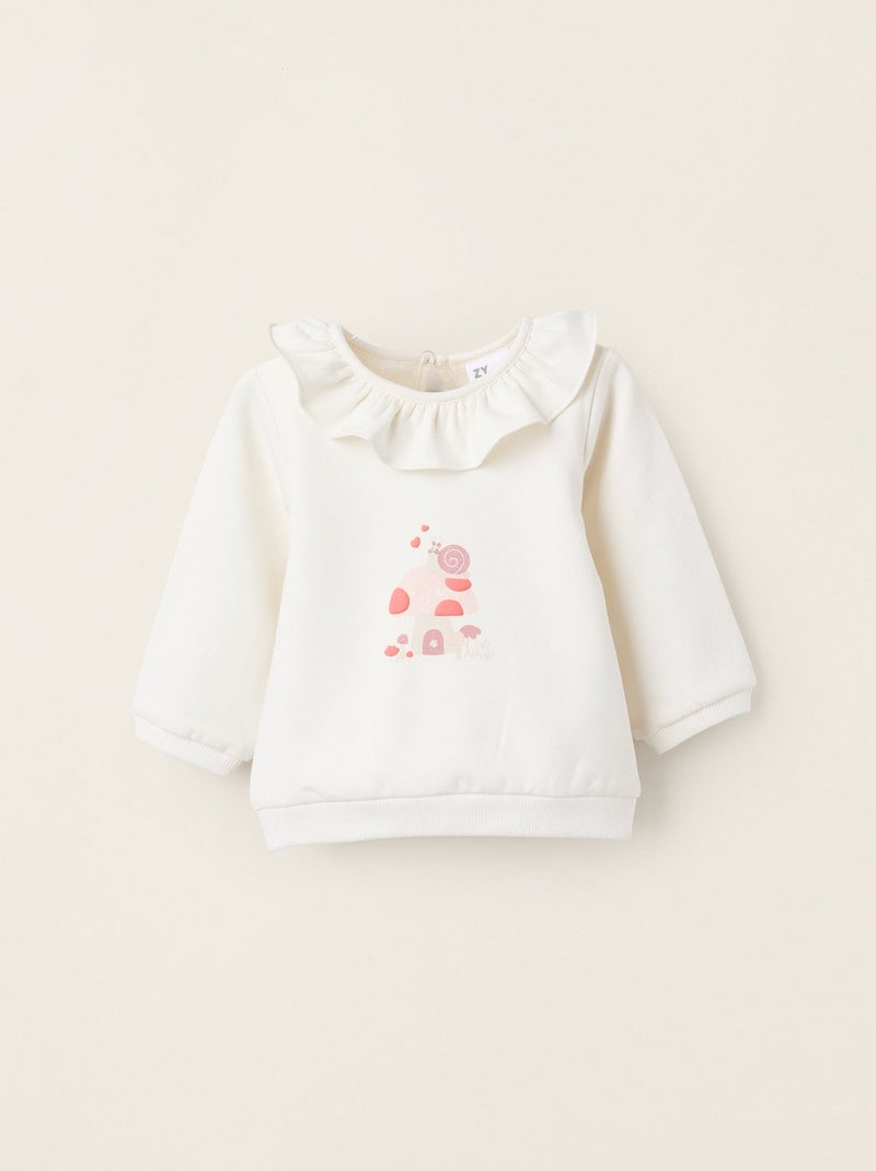 Sweat Peigné avec Volants Blanc - Kiabi