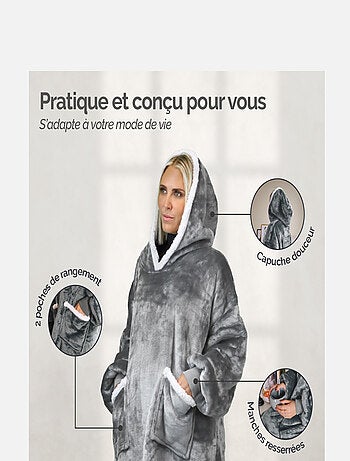Sweat plaid à capuche, couverture, pull - Sherpa et flanelle - Vivezen