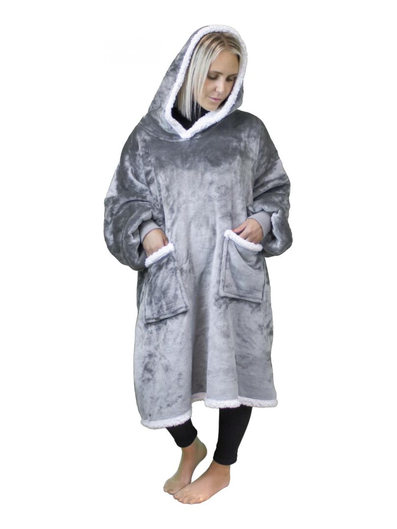 Sweat plaid à capuche, couverture, pull - Sherpa et flanelle - Vivezen -  Gris clair - Kiabi - 29.90€