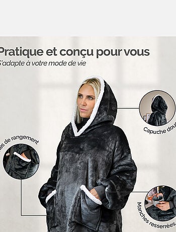 Sweat plaid à capuche, couverture, pull - Sherpa et flanelle - Vivezen