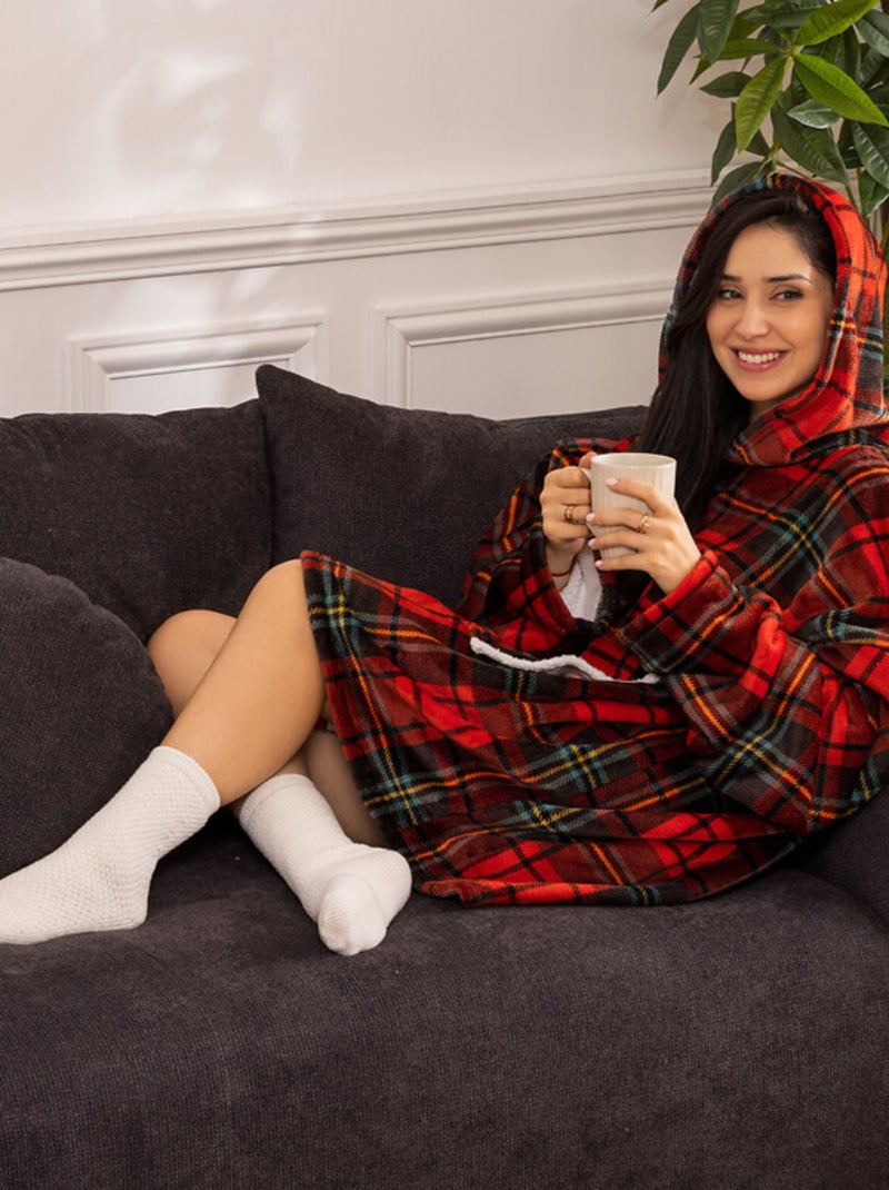 Sweat plaid à capuche Rouge - Kiabi