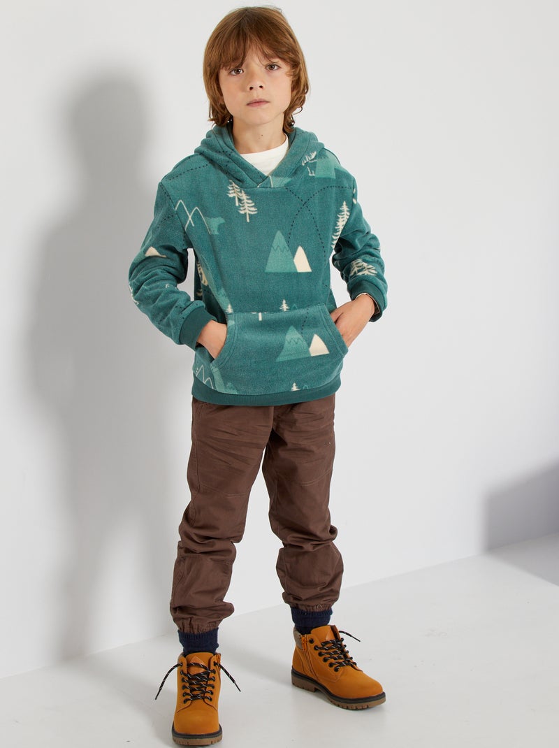 Sweat polaire à capuche vert - Kiabi