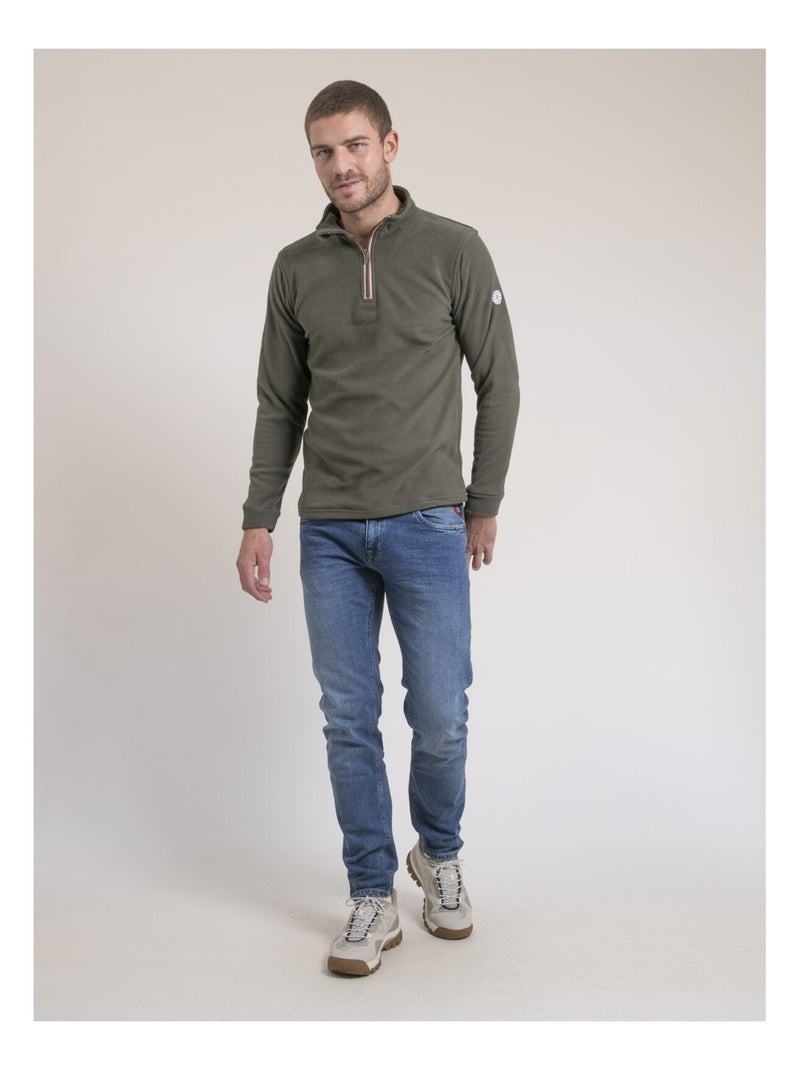 Sweat polaire col camionneur WATOM Kaki - Kiabi
