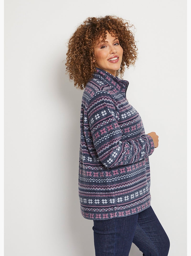 Sweat polaire col montant zippé - Afibel Gris Rose - Kiabi