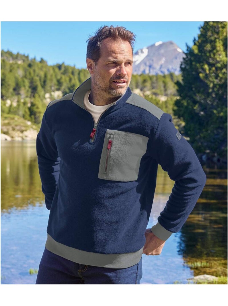 Sweat Polaire Col Zippé Outdoor   - ATLAS FOR MEN Bleu marine - Kiabi
