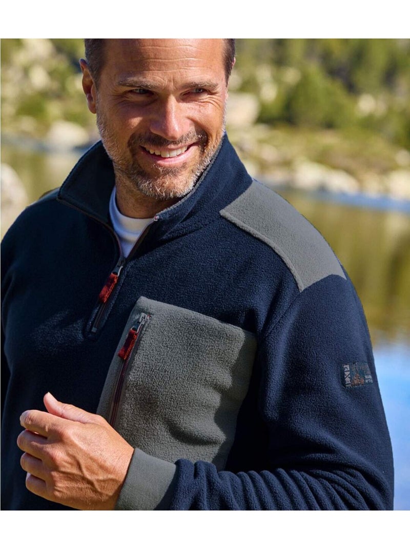 Sweat Polaire Col Zippé Outdoor   - ATLAS FOR MEN Bleu marine - Kiabi