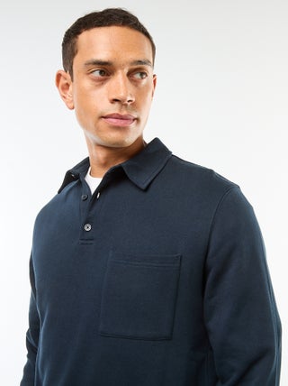 Sweat polo uni à manches longues