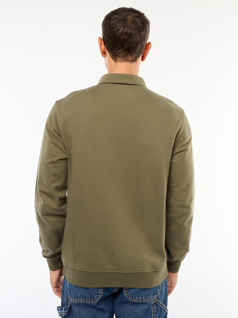 Sweat polo uni à manches longues Kaki - Kiabi