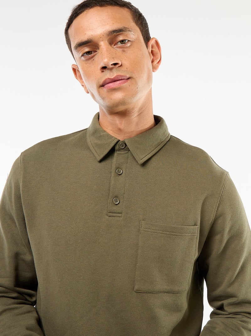 Sweat polo uni à manches longues Kaki - Kiabi