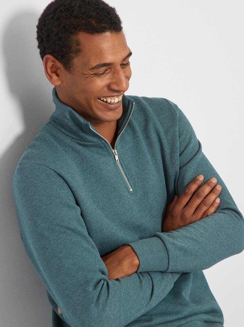 Sweat 'Produkt' avec col zippé Vert - Kiabi