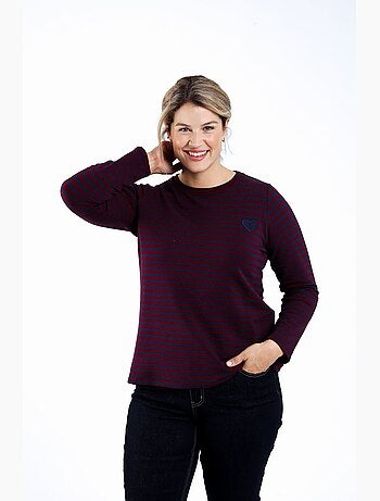 Sweat rayé avec coeur brodé PAPRIKA