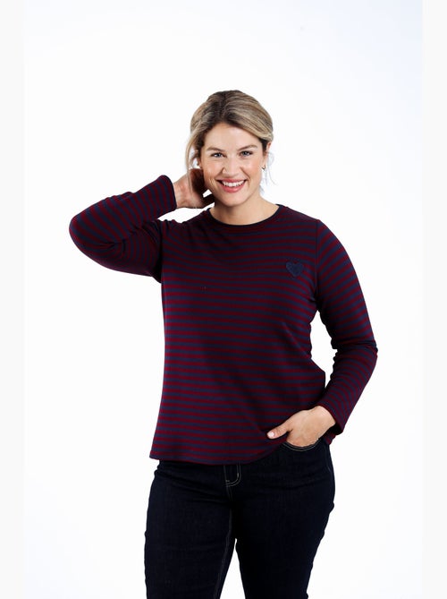 Sweat rayé avec coeur brodé PAPRIKA - Kiabi