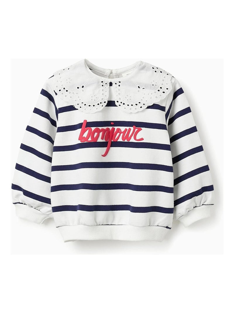 Sweat rayé, collier à bavette en broderie anglaise OLYMPIA Blanc - Kiabi
